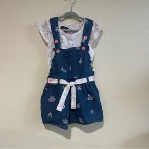 Kids Floral Blue Overalls with Belt